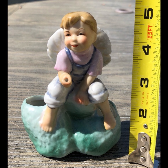 porcelain cactus planter young boy sitting on rock - Picture 3 of 14
